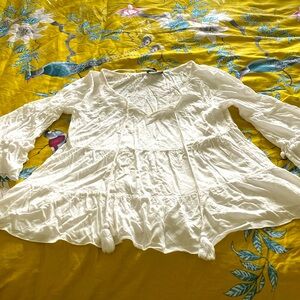NWOT White Viscose Tiered Tunic with Tassels